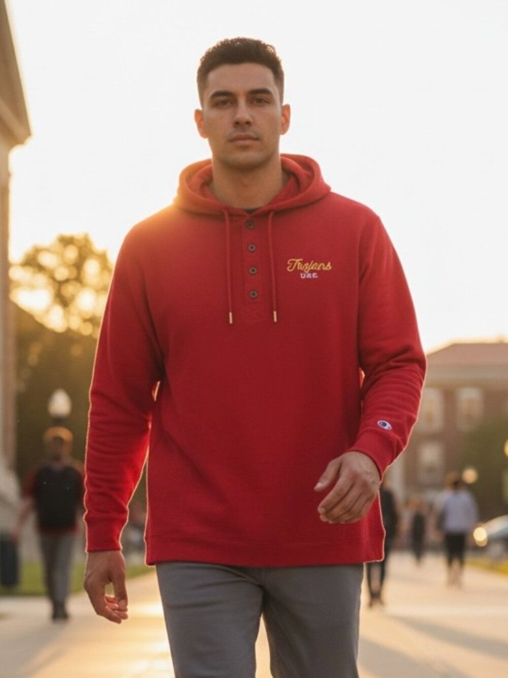 NEW USC Trojan Red Long Sleeve Hooded Henley Sweatshirt Mens Sz Medium NWT